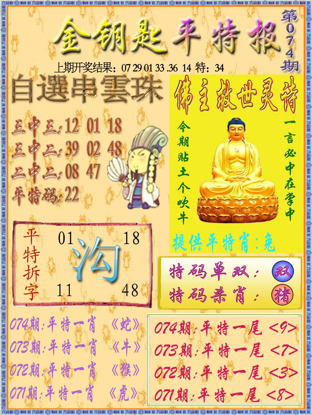 074期金钥匙平特报[图]