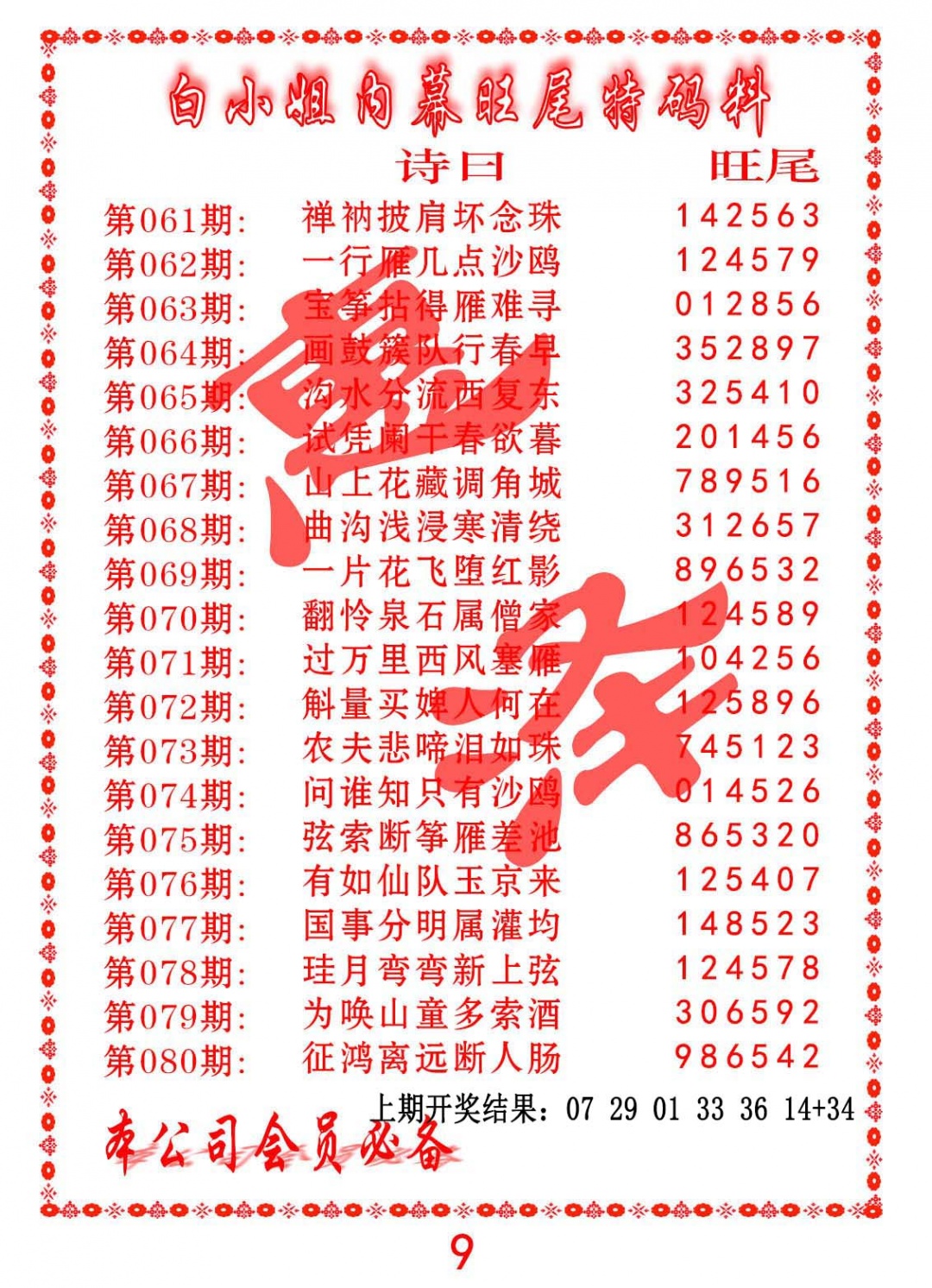 074期内幕旺尾特码料[图]