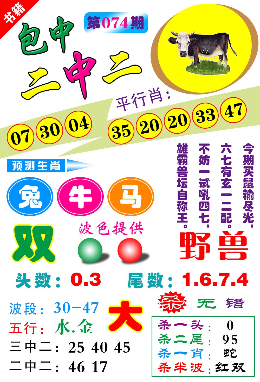 074期澳门预测生肖[图]