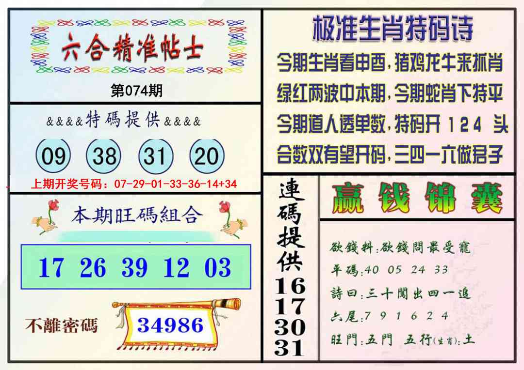 074期精准贴士[图]