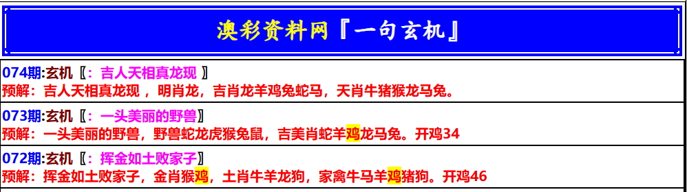 074期澳门一句玄机[图]